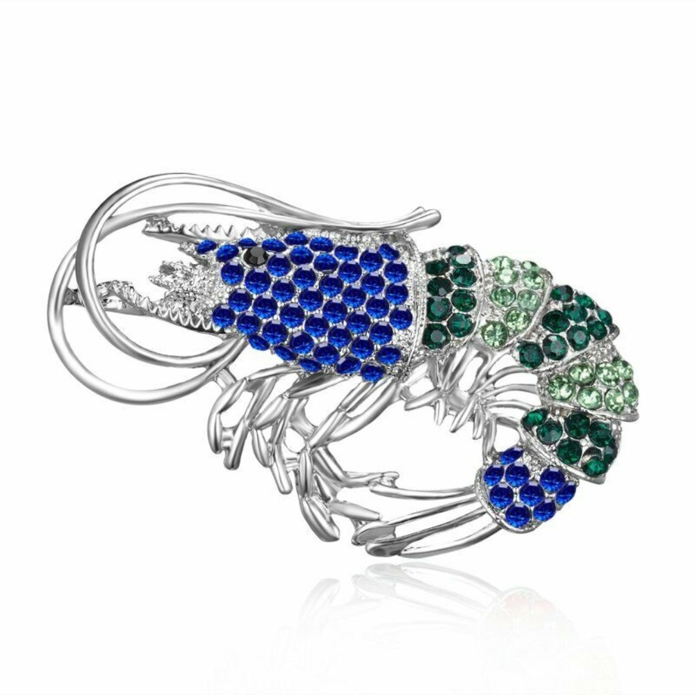Blue Shrimp Rhinestone Brooch Pendant NWT-
